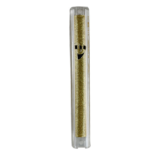 Israel Plastic Mezuzah 10 Cm- Clear Gold Glitter