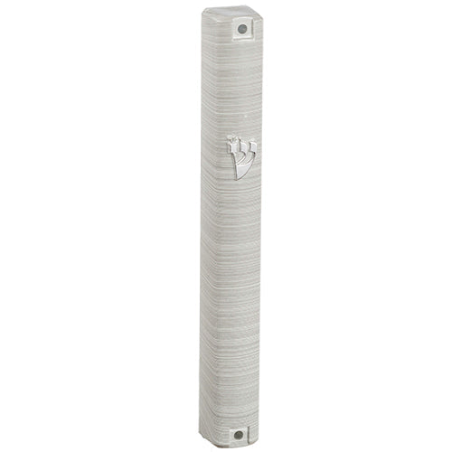 Israel Plastic Mezuzah With Rubber Cork 15 Cm - 3d Metallic Silver Striped