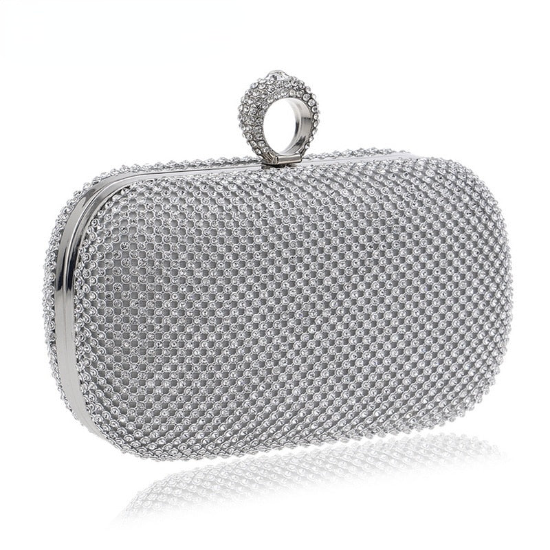 Diamond-Studded Evening Clutch Bag With Chain Shoulder