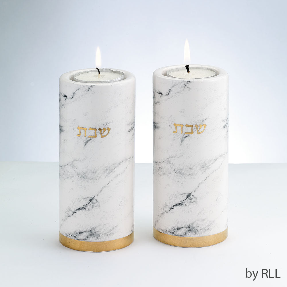 Marble Design Ceramic Shabbat Candlestick Set
